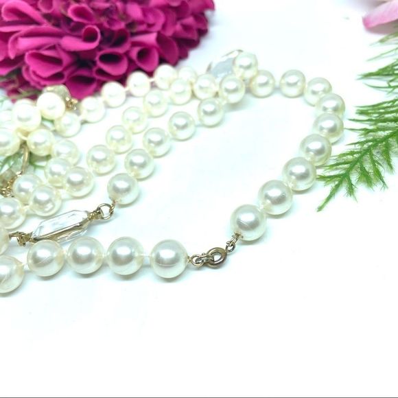 VINTAGE⚜️Faux Pearl & Crystal Gemstones Necklace - Picture 5 of 6